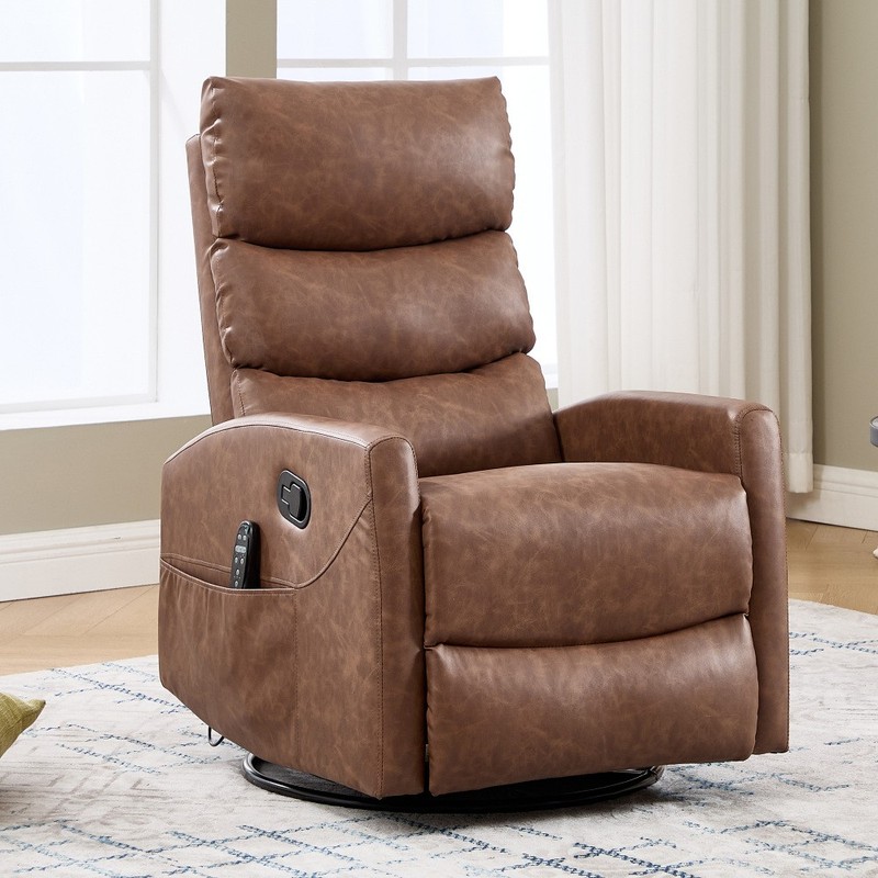 Heat Massage Manual Recliner Chair with Rocker and Swivel in Fabric