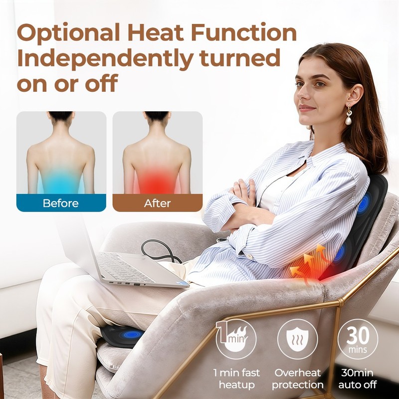 Massage Chair Pad w/ Heat 7 Vibration Motors Seat Cushion Home Office Massage gallery