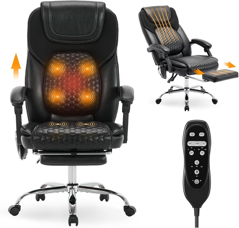 MALOL Massage Office Chair with Heat and Footrest - 3-Level 65°C Targeted Heatin