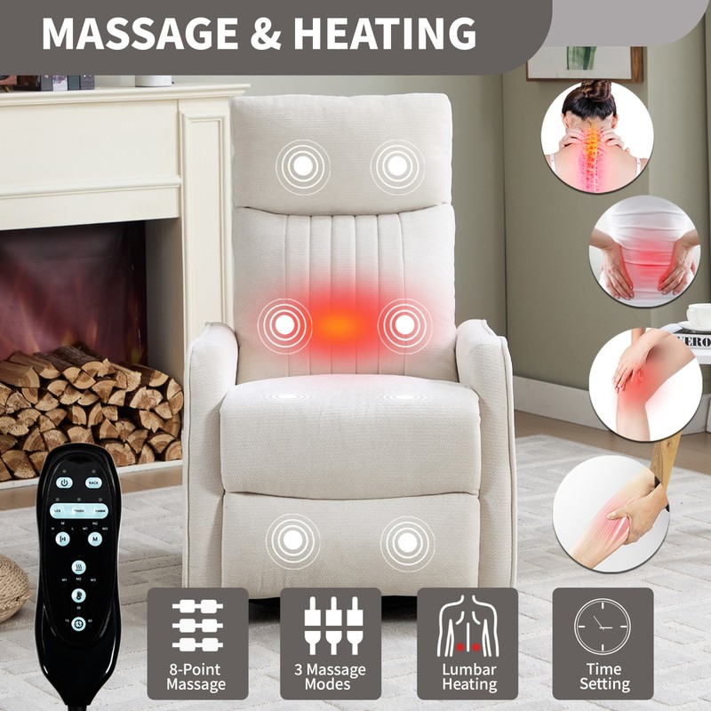 Beige Fabric Manual Recliner Chair with Heat Massage, Rocker & Swivel gallery