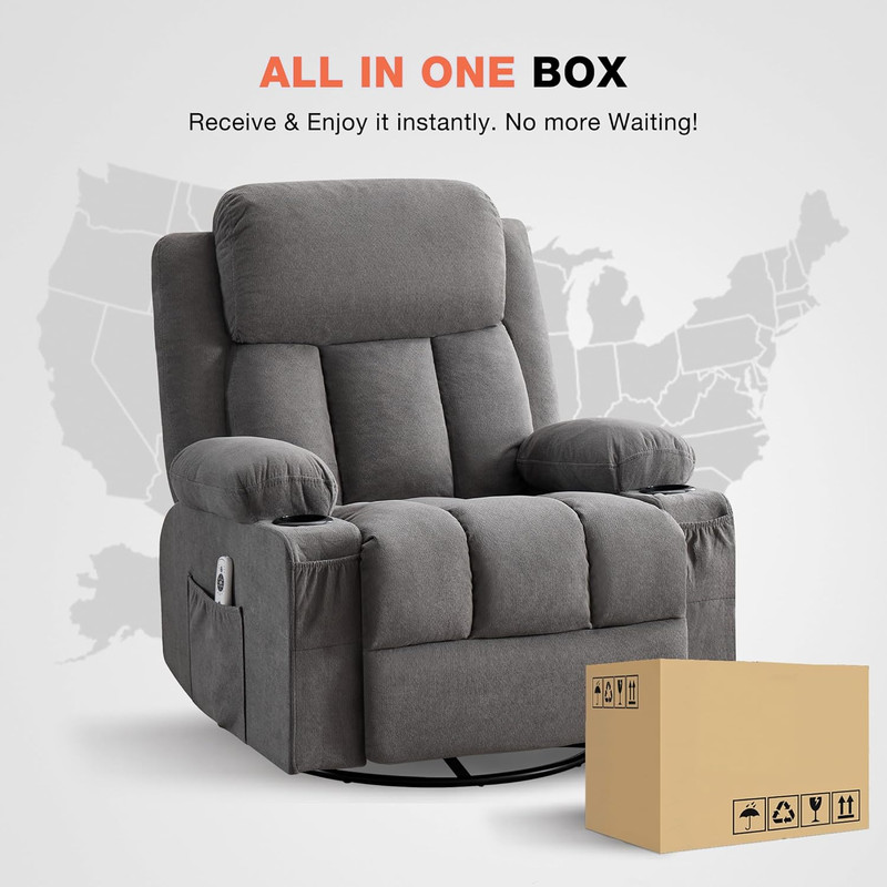 BOSMILLER Swivel Rocker Recliner Chair with Vibration Massage and Lumbar Heating gallery