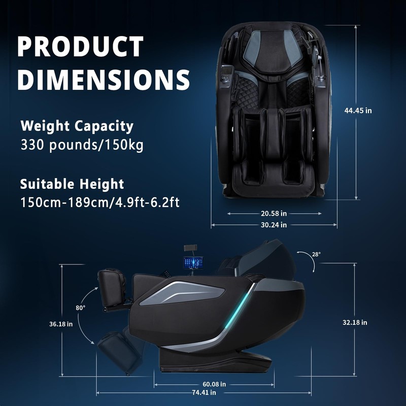 4D Massage Chair Full Body Zero 22 inches x 35 x 35 inches, Black gallery