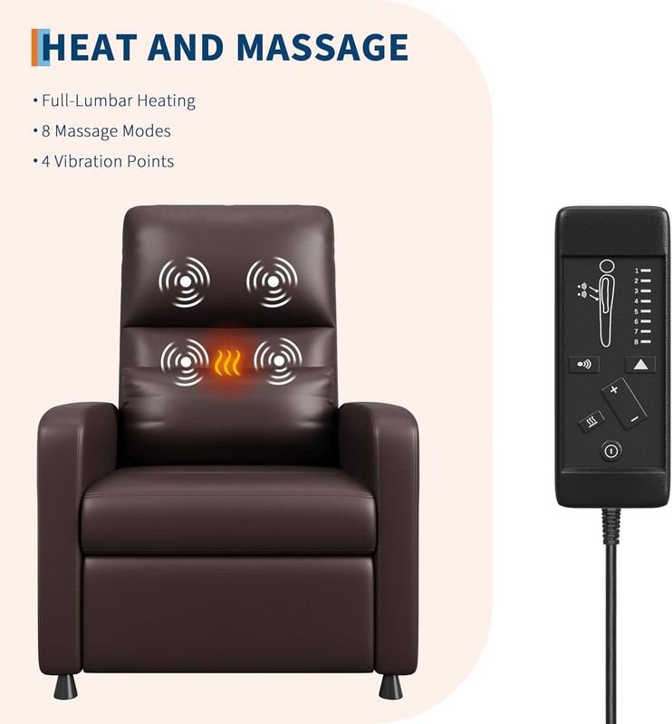 Power Recliner Chair with Massage & Heat,PU Leather with USB Port & Side Pockets gallery