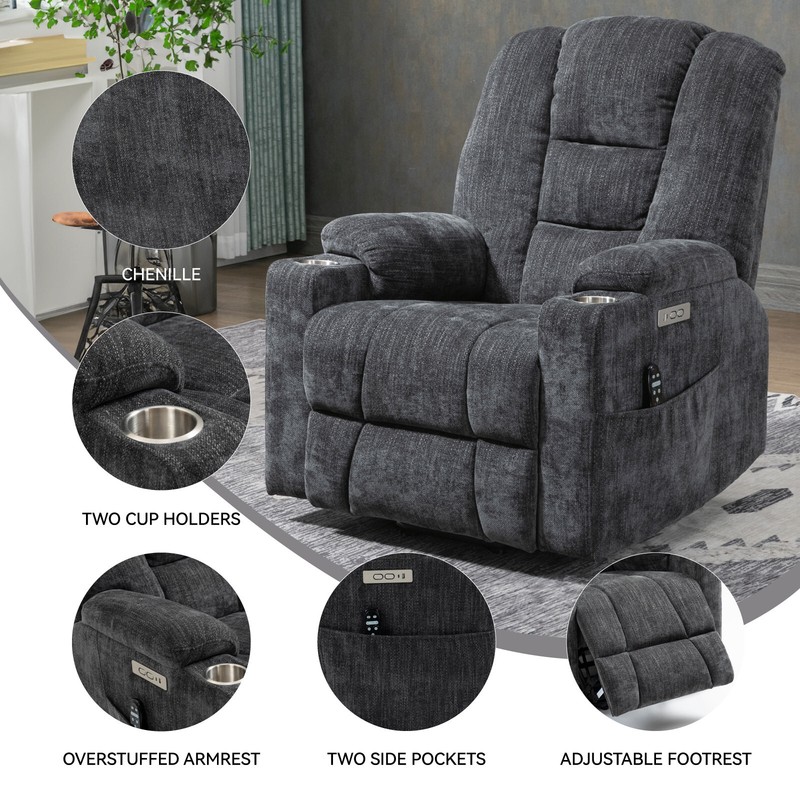 Power Lift Recliner Chair with Massage and Heat for Elderly, 2 Cup Holders, Gray gallery