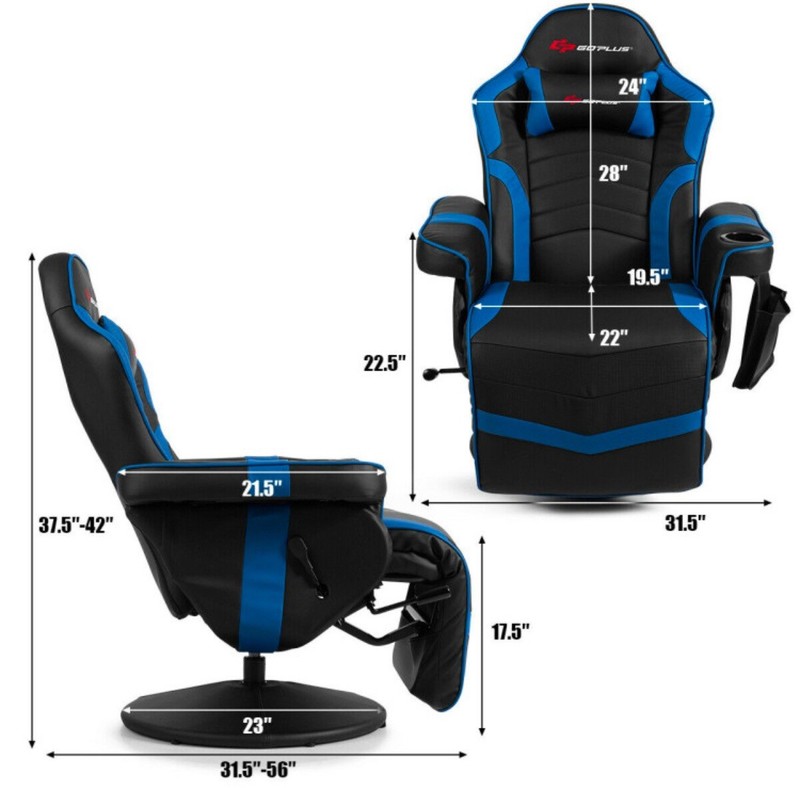 Goplus Ergonomic Massage Gaming Recliner Chair Black With Blue gallery