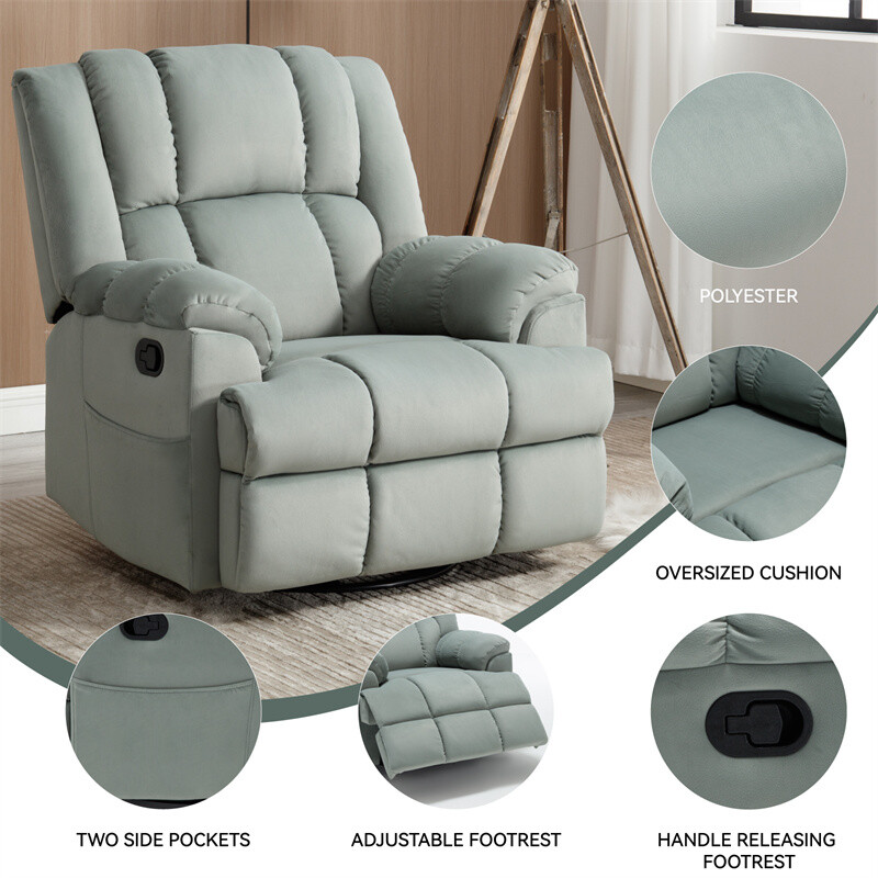 Manual Recliner Chair with Rocker and Swivel in Fabric for Living Room gallery