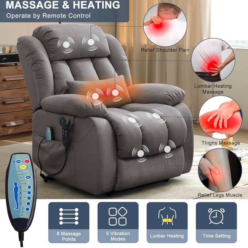 Power Lift Recliner Chair with Massage and Heat for Elderly, Microfiber Fabric