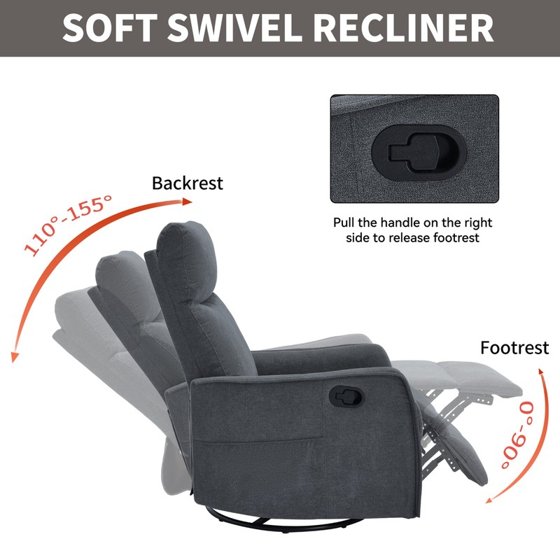 Manual Recliner Chair with Massage, Heat, Rocker & Swivel, Grey gallery