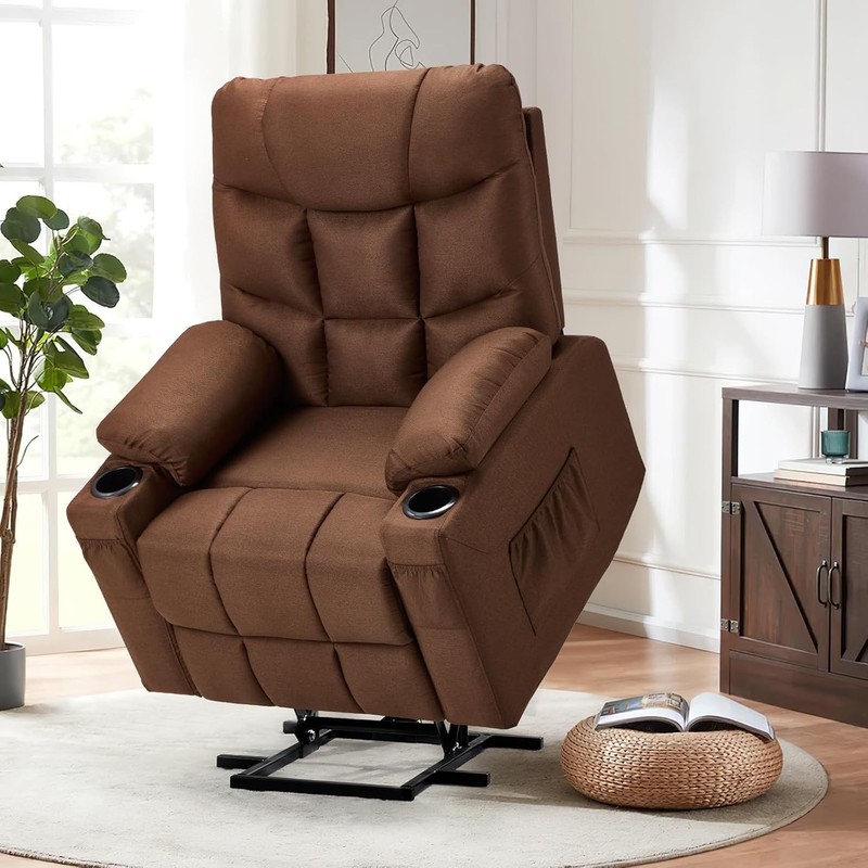 Heavy lift recliner with heat massage, side pockets and USB charging ports