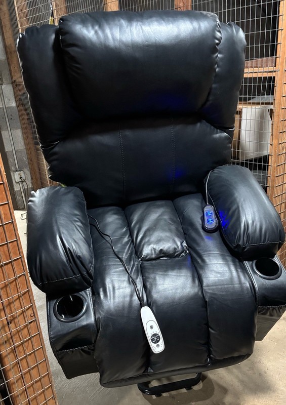 Black Faux Leather Power Lift Recliner Heated with Remote & Cup Holders gallery