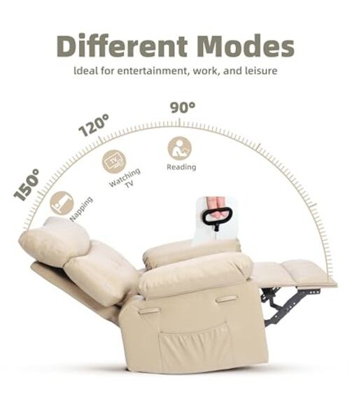 Leather Recliner Chair, Extra Wide Manual Recliner for Adults, Oversized Cream gallery