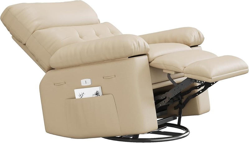 Electric Rocker Swivel Recliner Chair,Overstuffed PU Leather Seat w Heat&Massage