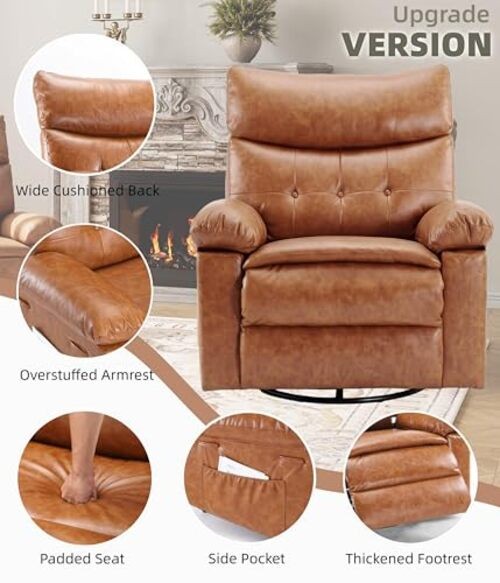 Leather Recliner Chair - Heat and Massage, Swivel Rocker Manual Regular Cognac gallery