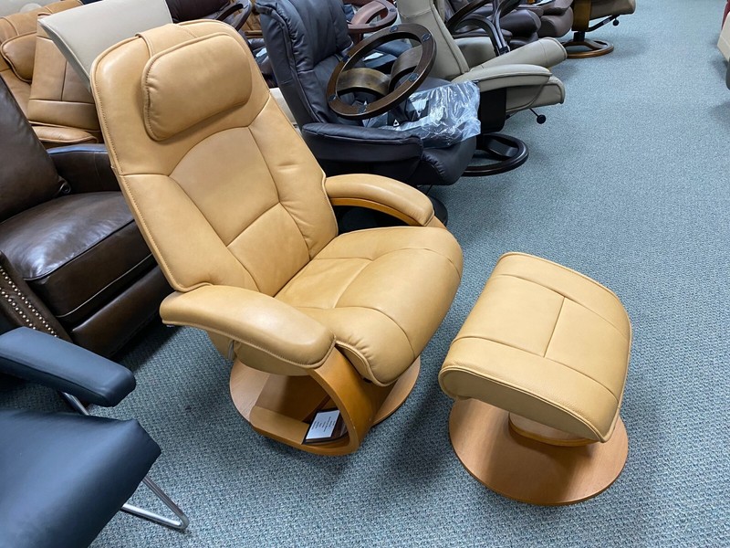 Fjords Admiral Large Recliner Chair and Ottoman AL 539 Saddle Leather Lounger