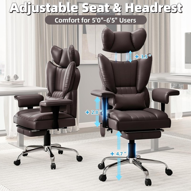 Massage Heated Office Chair with Foot Rest - 6 Points Vibration Big and Tall gallery