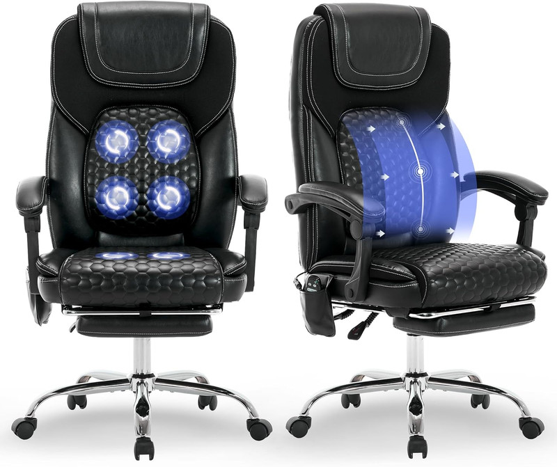 Massage Office Chair with Heat and Footrest - 3-Level 65°C Targeted Heating, 20- gallery