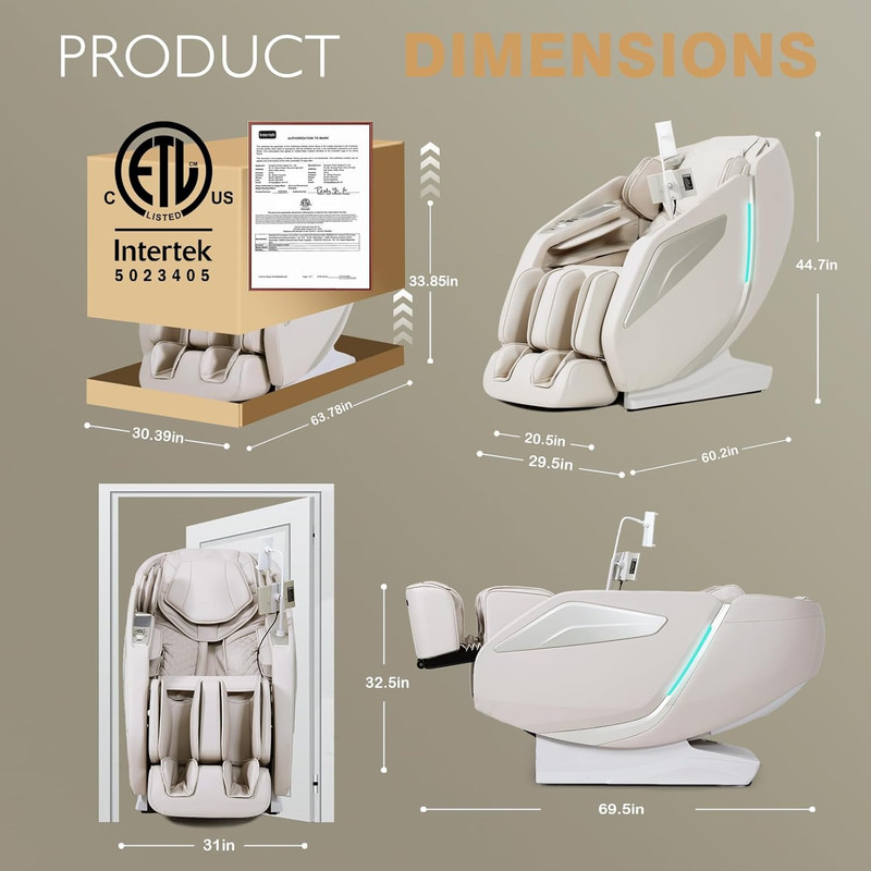 4D Full Body Massage Chair with Heat, Zero Gravity & Voice Control - Beige gallery