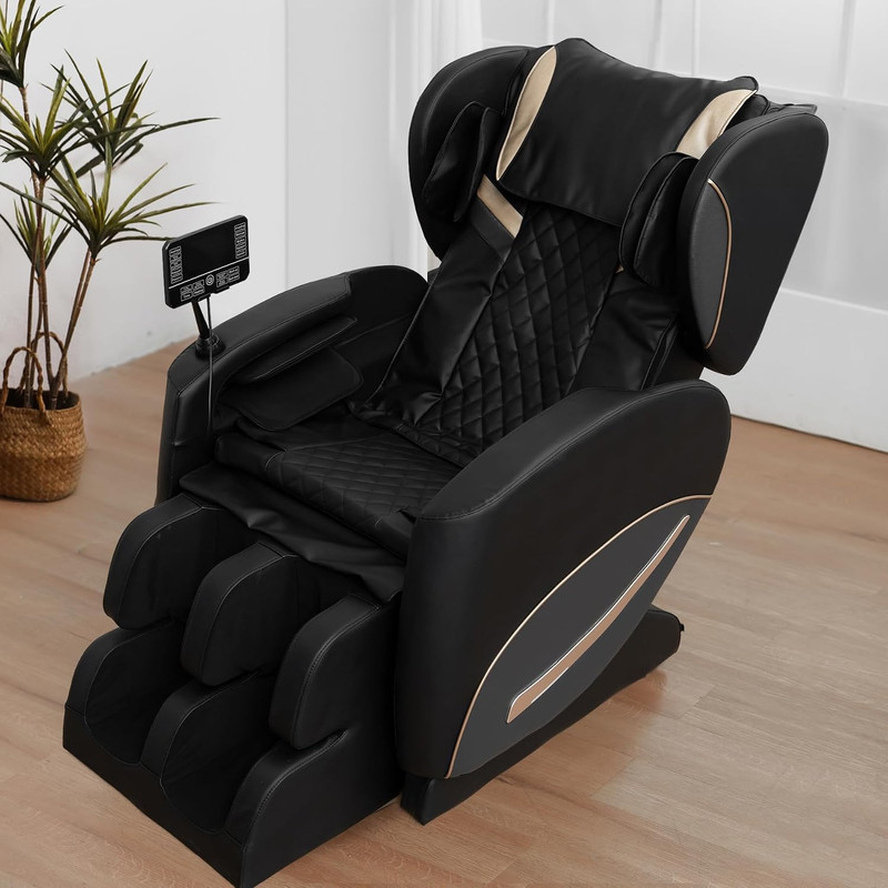 Zero Gravity Massage Chair with Heat, Bluetooth, and 10 Rollers - Black
