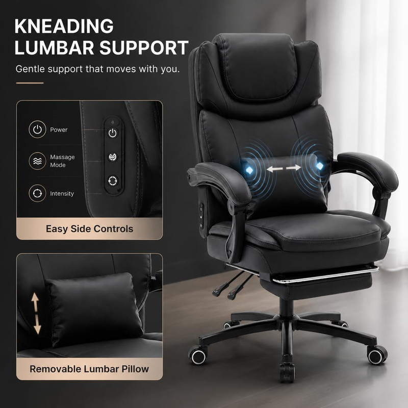 Big and Tall Massage Heat Office Chair for Executive Gaming People | 100-125° Re gallery