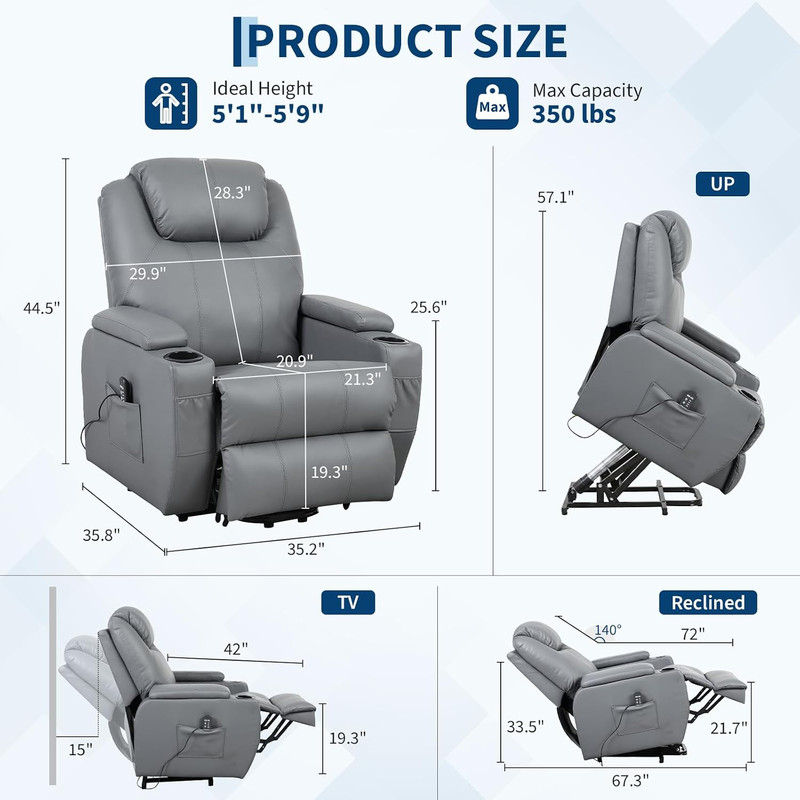 Power Lift Recliner Chair with 8-Point Vibration Massage & Lumbar Heating – Rock gallery