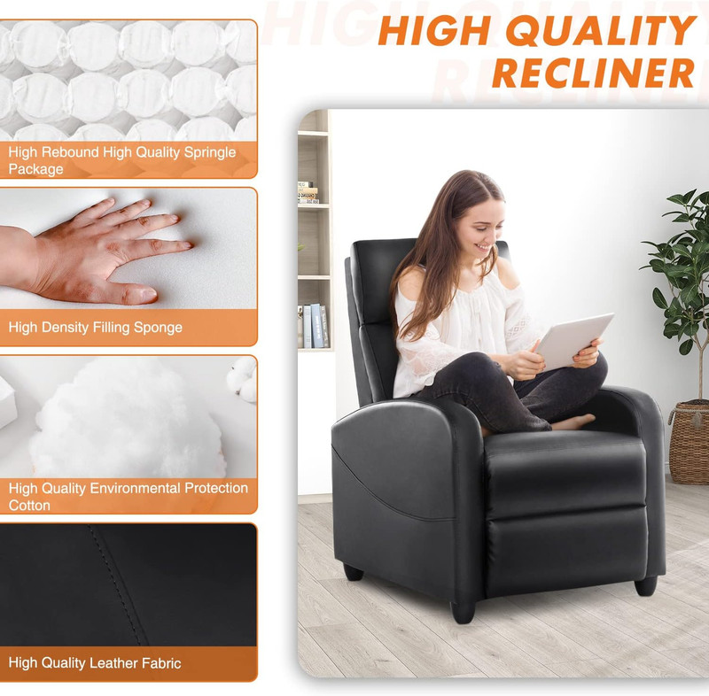 Adjustable Massage Recliner Chair with Lumbar Support for Living Room, Black gallery