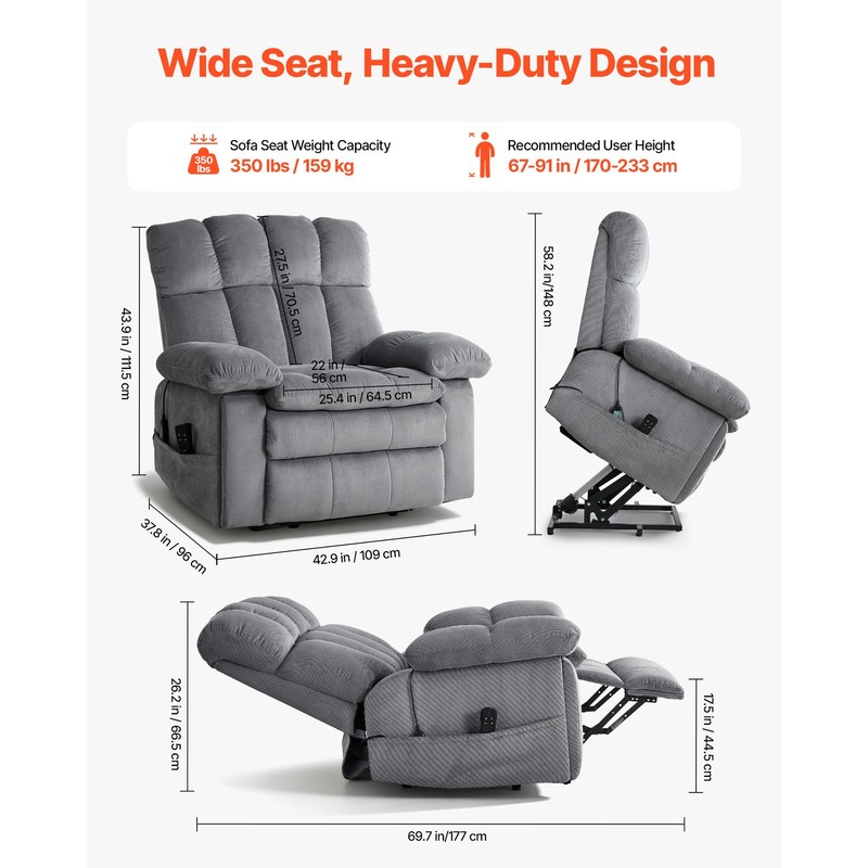 Uimoso Power Recliner Chair with Lift, Heat, and Massage, Dual Motor Design gallery