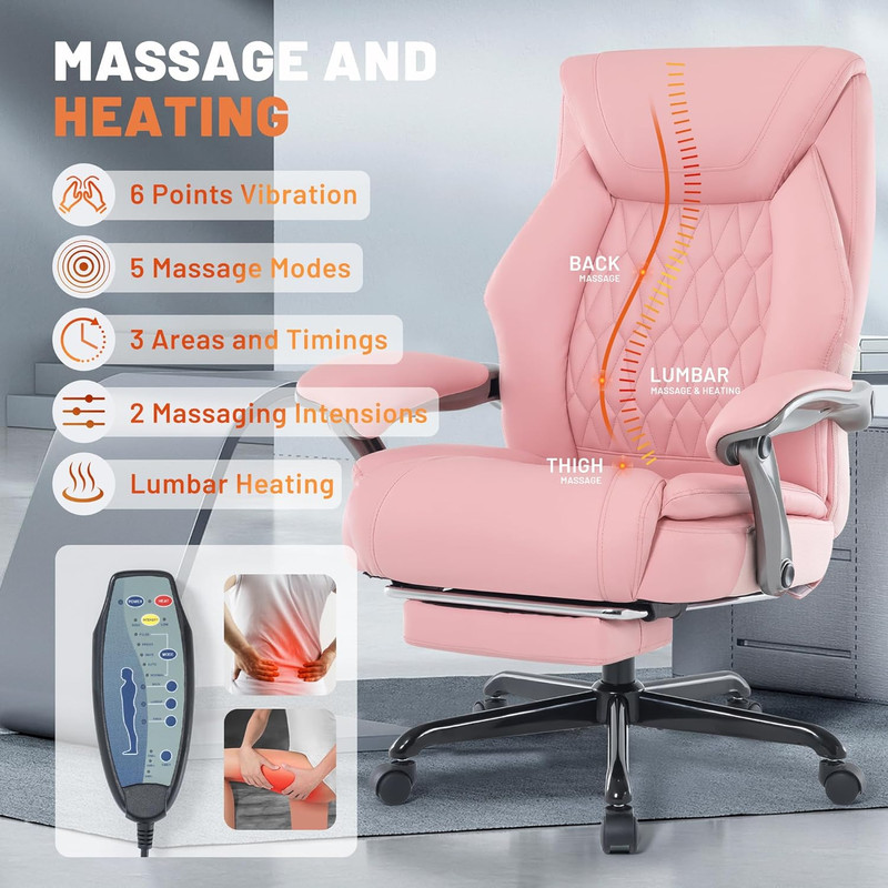 Massage Office Chair with Heating Function & Footrest, 6-Point Vibration, Ergono gallery