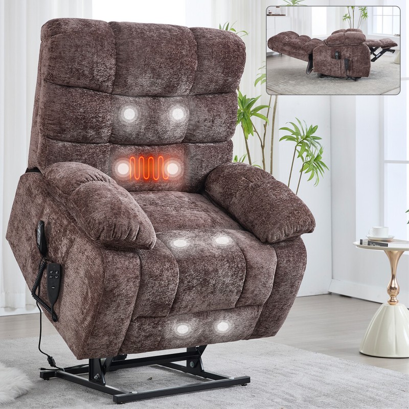 Lift Recliner Chair Heat Massage Dual Motor Large Electric Power Lift Recliners