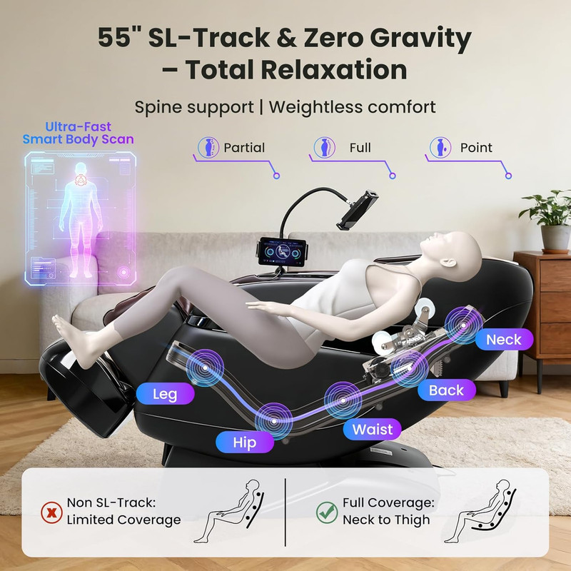 4D Shiatsu Massage Chair with Bluetooth, Zero Gravity & Knee Heating - G9 Black gallery