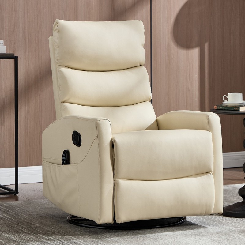 Heat Massage Recliner Chair – Manual Rocker & Swivel, Fabric Living Room