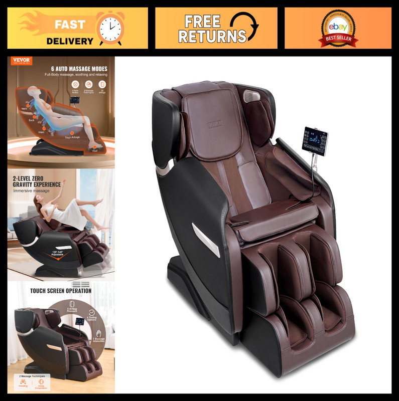 Full Body Zero Gravity Massage Chair - 3D Shiatsu, Heating, Bluetooth, Airbag, F