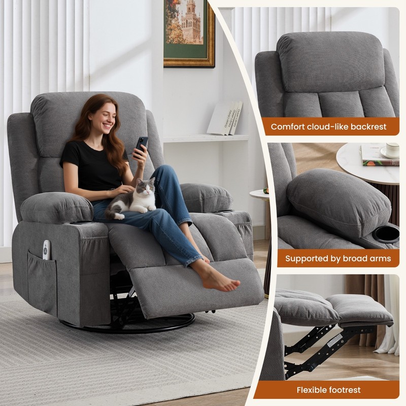 360° Swivel Rocker Recliner Chair with Vibration Massage and Heat & Pocket Usb gallery
