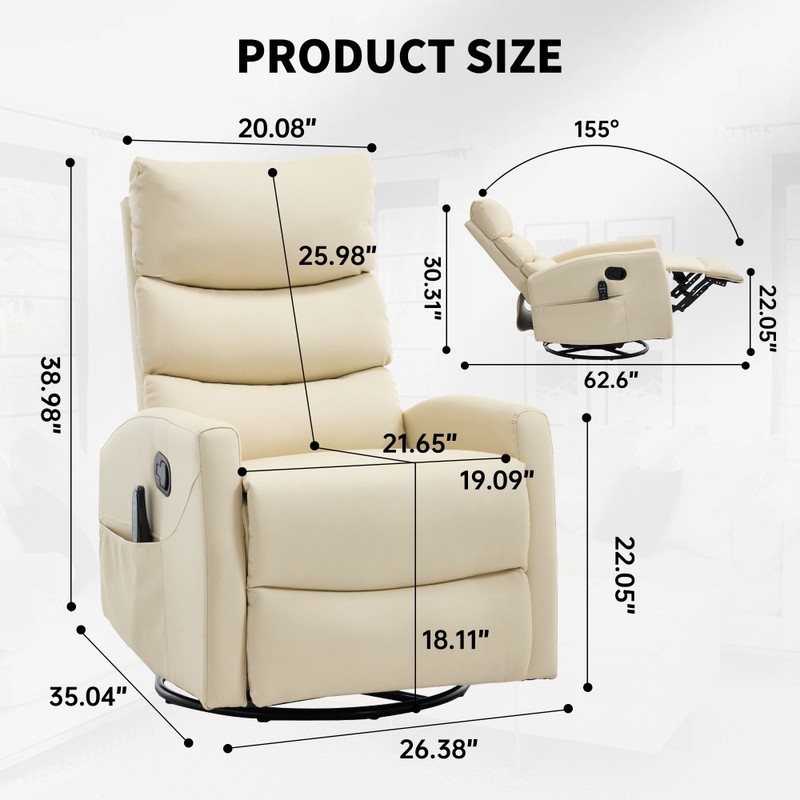 Heat Massage Recliner Chair – Manual Rocker & Swivel, Fabric Living Room gallery