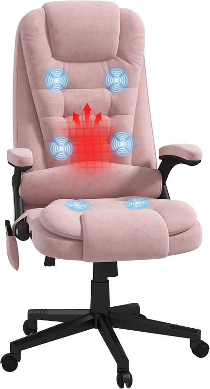 HOMCOM Executive Office Chair 6 Points Vibration Massage Velvet Pink | Heated Lu