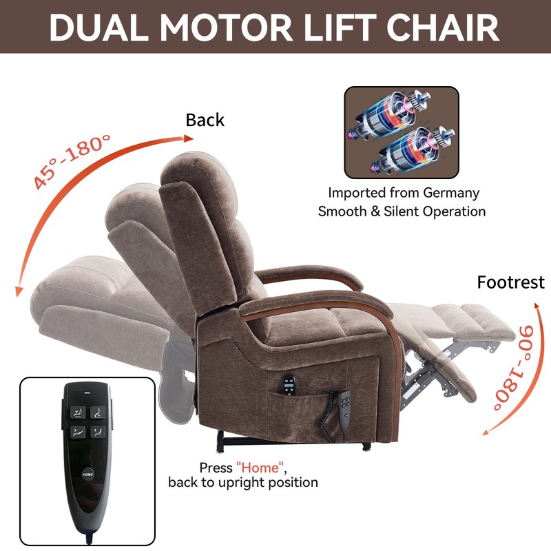 Power Lift Recliner Chair Dual Motor Heat Massage Brown Chenille 350 lbs gallery