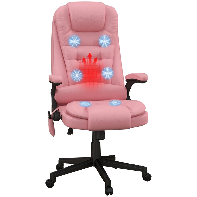 High Back Vibration Massage Office Chair with Heat & Recline, Pink