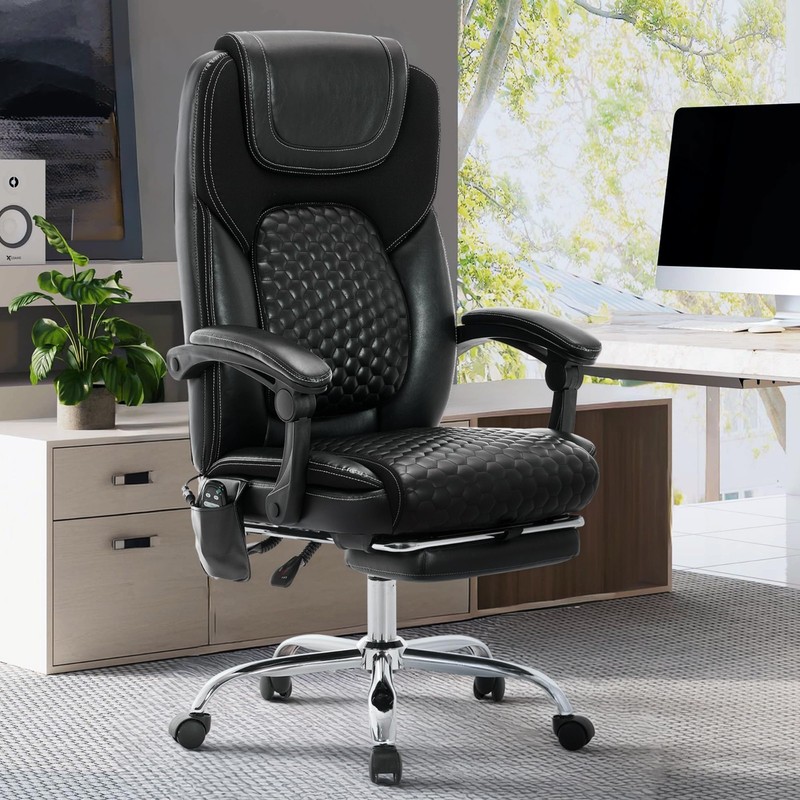 Massage Office Chair with Heat & Footrest, Big & Tall Leather Desk Chair 300 lbs gallery