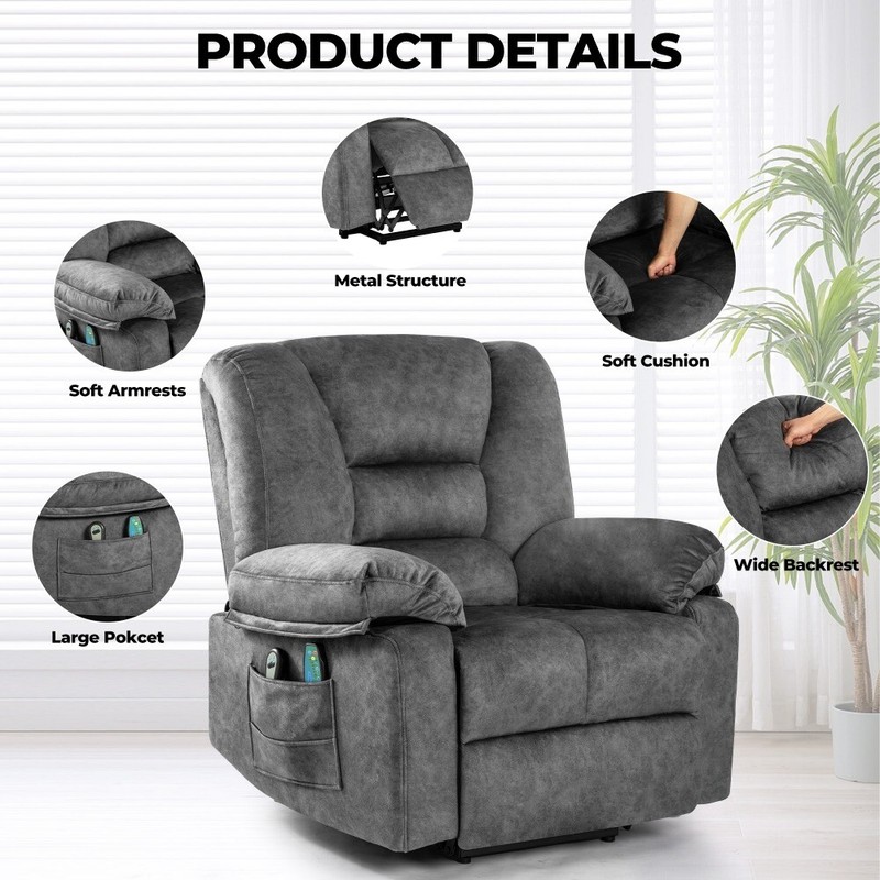 Electeic Massage Recliner Velvet Sofa Chair with Heating Vibration 330lb Load gallery