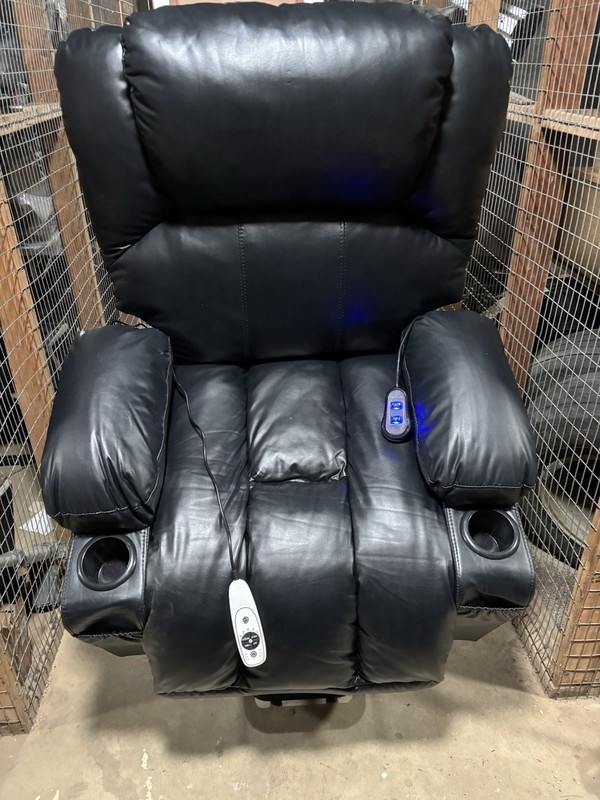 Black Faux Leather Power Lift Recliner Heated with Remote & Cup Holders gallery