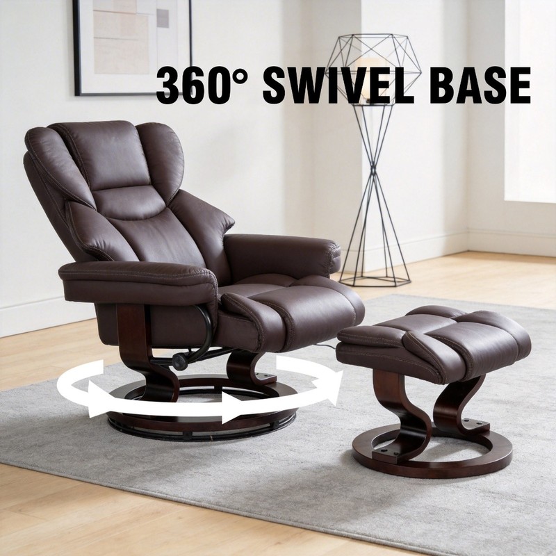 8-Point Massage Swivel Recliner with Ottoman,Heated PU Leather Lounge Chair gallery