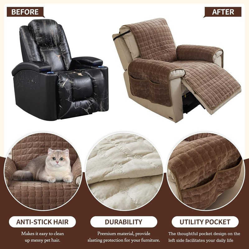 Plush Recliner Slipcover 23 Inches Washable Chair Covers Artificial 23" Coffee gallery
