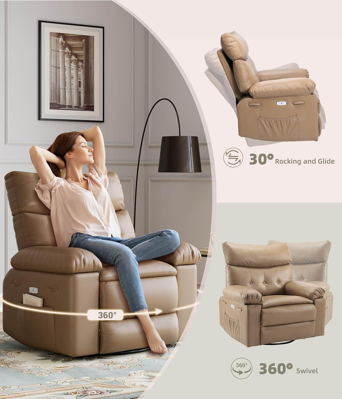 Oversized Power Rocker Swivel Recliner Chair - Heat and Massage, PU Leather Elec gallery