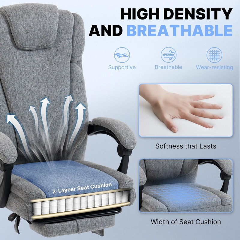 Massage Office Chair with Heat Reclining High Back Desk Chair | Fabric Massage O gallery