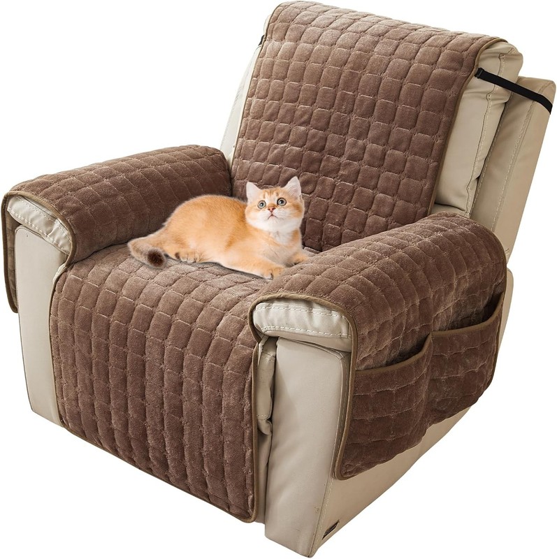 Plush Recliner Slipcover 23 Inches Washable Chair Covers Artificial 23″ Coffee