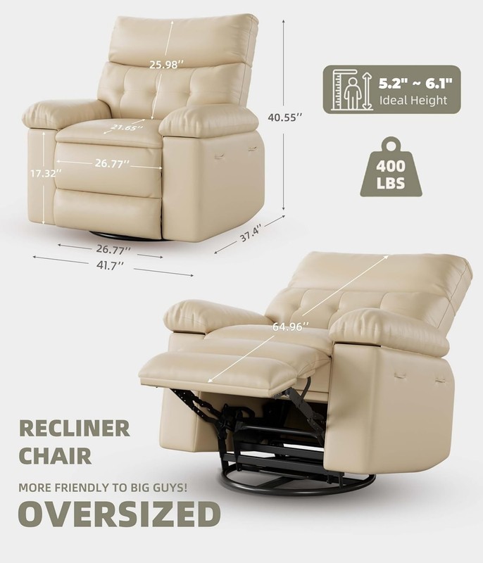 Oversized Swivel Rocker Recliner Chair with Heat&Massage,PU Leather Power Glider gallery