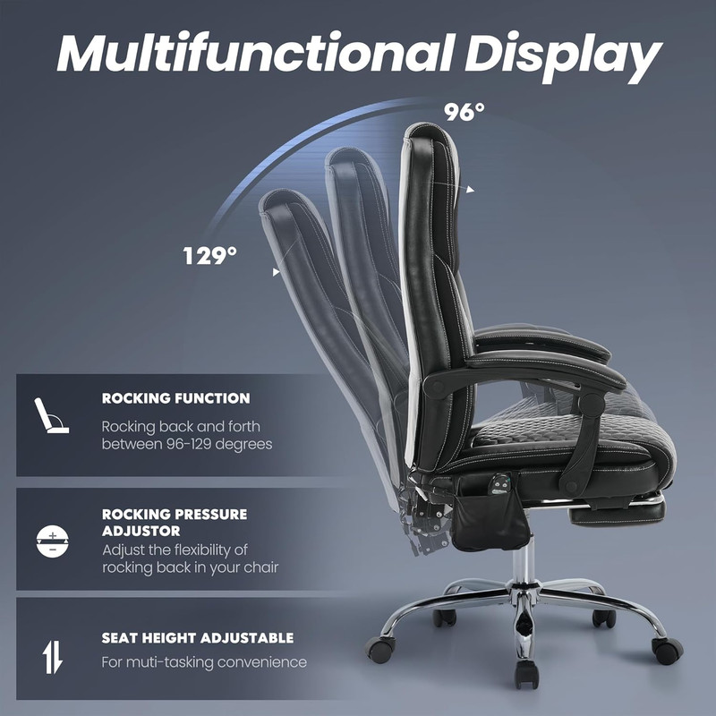 MALOL Massage Office Chair with Heat and Footrest - 3-Level 65°C Targeted Heatin gallery