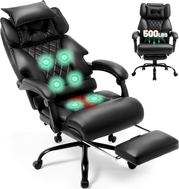 Massage Office Chair with Foot Rest, Points Vibration & Heat Executive Office Ch
