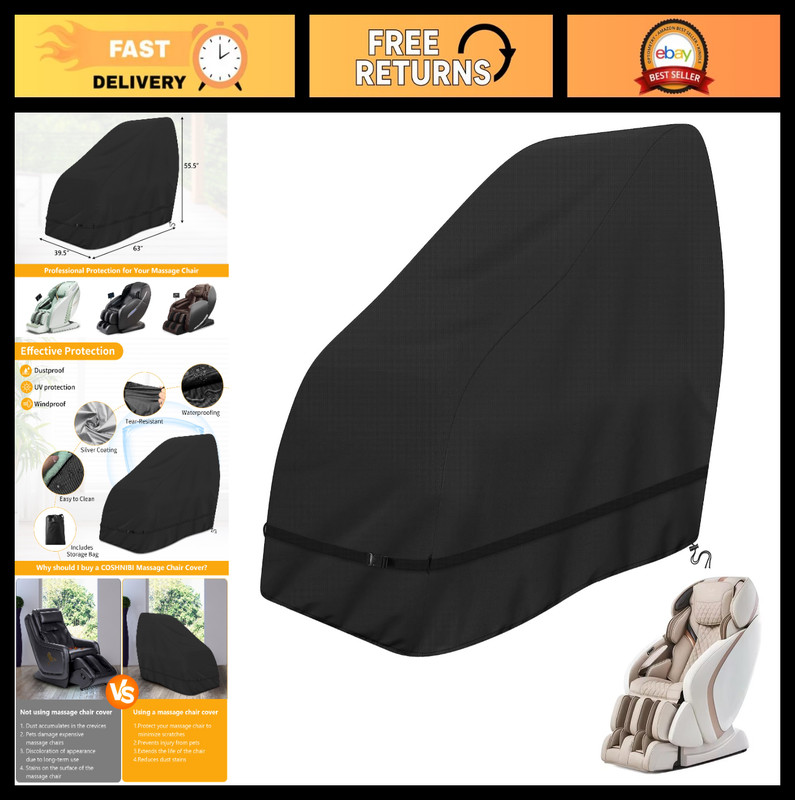 Heavy Duty Waterproof Massage Chair Cover - Dustproof Zero Gravity Protector, 63