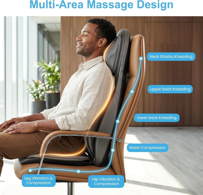 Adjustable Compression Shiatsu Neck Massager Chair Pad - Spa Experience at Home gallery
