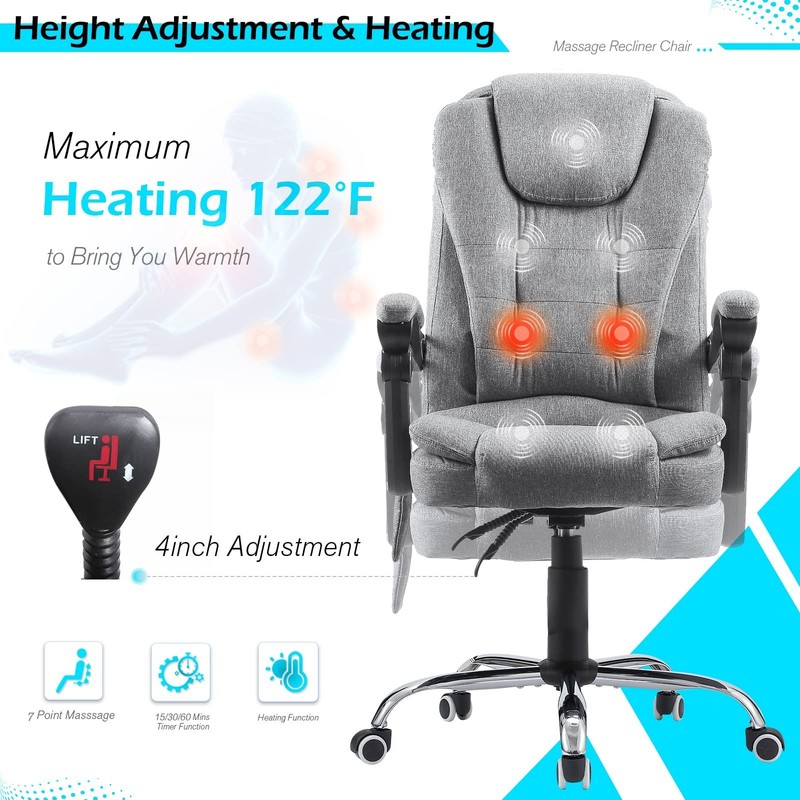 Massage Office Chair with Heat, 7 Point Massage, Reclining Executive Chair Grey gallery